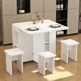 thumbnail image 6 of Barara King Dining Table, Kitchen Dining Table,Folding Drop Leaf Dining Table Set for 4 with 4 Chairs, Foldable Dining Table with Storage and 6 Wheels, White, 6 of 11