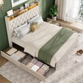 thumbnail image 1 of GloryStar Queen Platform Bed, Velvet Upholstered Frame with Storage Drawers, USB Charging, LED Lights, Wooden Slats, No Box Spring Required, Easy Assembly, 1 of 7