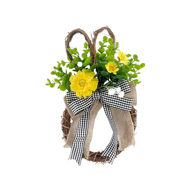 Cheapark Easter Bunny Gift Wreath Hemp Rope Bow Simulated Design Bow Pendant Decorative Ornament for Home Door Spring Holiday Acce nt