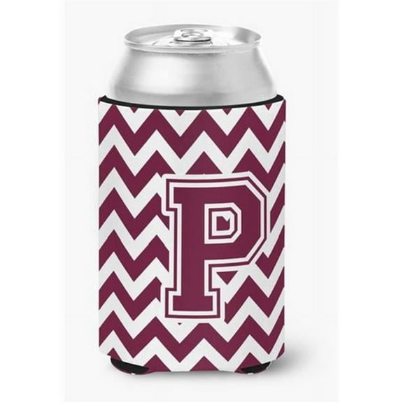 Letter P Chevron Maroon and White Can or Bottle Hugger