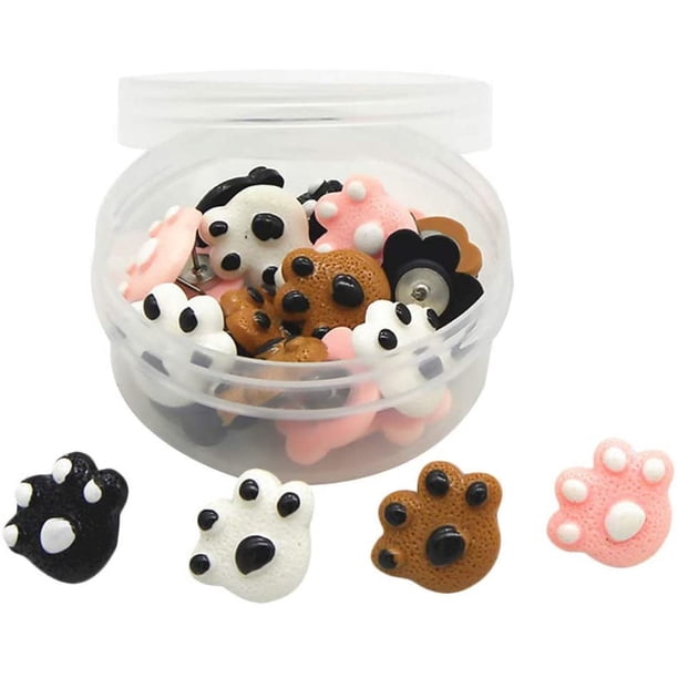 Chinchetas con forma de huella de pata, paquete de 25 para tableros de corcho, incluye caja de almacenamiento: adorables chinchetas decorativas para oficina, hogar, escuela y manualidades