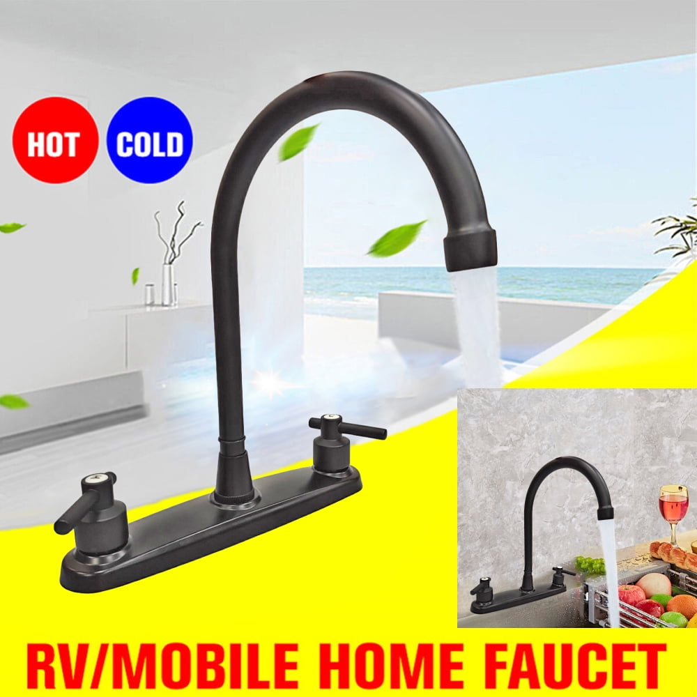 Kitchen Sink Faucet 2 Handle 8 Inch Centerset High Arc 360° Swivel Hot & Cold Faucet for Rv Camper Laundry Utility Bar Sinks Metallic RV Kitchen Faucet (Fit for 8 inch 2 or 3 Holes), Matte Black