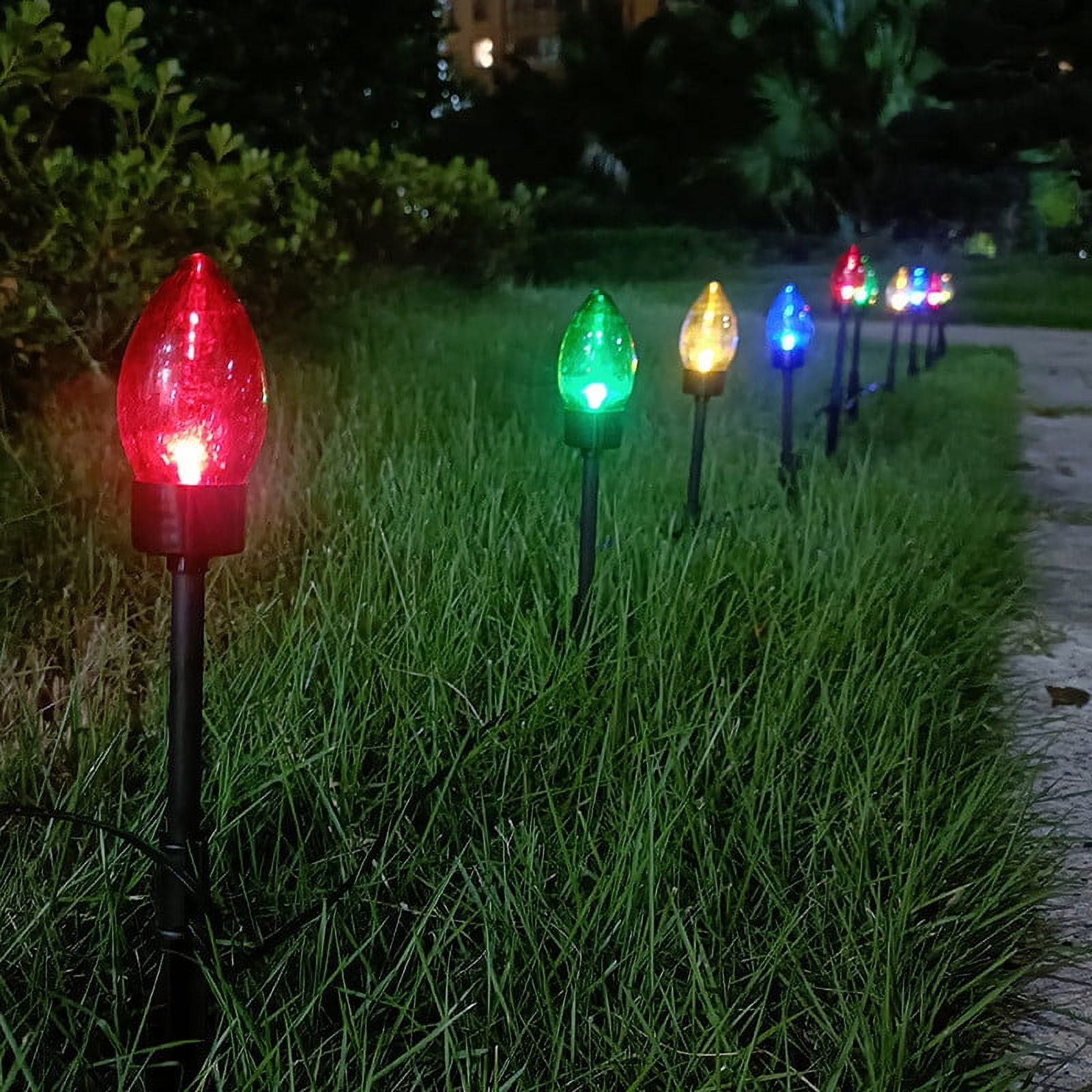 Christmas Lights Outdoor Solar, 13-Pack Multicolor LED Stake Lights for Yard Walkway Driveway Garden Decor, Waterproof Shatterproof Xmas Party Decorations, End-to-End Connectable Holiday Lighting