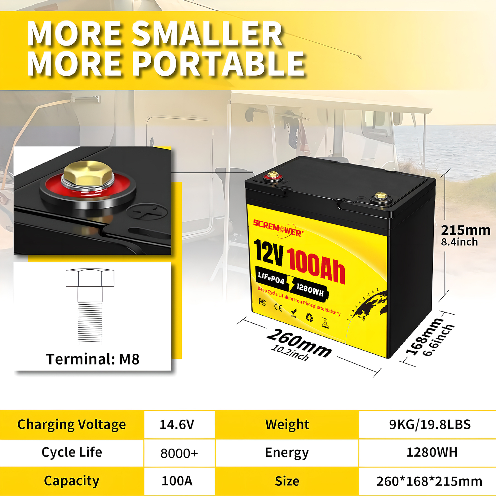 2 Pack 12V 100Ah LiFePO4 Deep Cycle Lithium Battery 100A BMS for Solar RV Home~