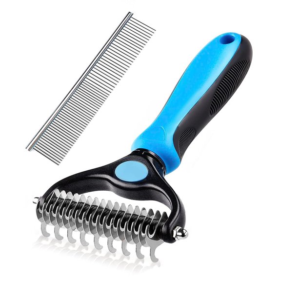 Cepillo para perros y gatos de pelo largo - Azul, 1 unidad. Cuidado del subpelo - Eliminación de subpelo y pelusa - Masaje y protección avanzada del pelaje.
