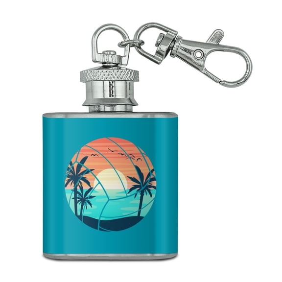 Volleyball Beach Scene Stainless Steel 1oz Mini Flask Key Chain