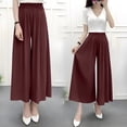 thumbnail image 4 of XPMWRP Women's High Waist Pleated Wide Leg Chiffon Pants Flowy Loose Fit Palazzo Trousers for Casual Summer Daily Wear Coffee Free Size, 4 of 6