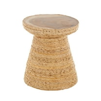 DecMode 16" x 19" Brown Banana Leaf Handmade Woven Accent Table with Wooden Tabletop, 1-Piece