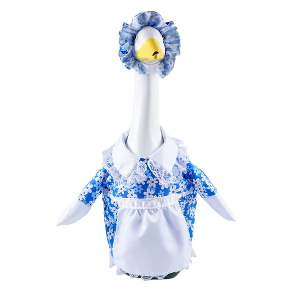 Country Style Porch Goose Costume With Hat Blue Floral Print Apron Outfit Suitable For 23 Inch Porch Goose(Blue-13In)