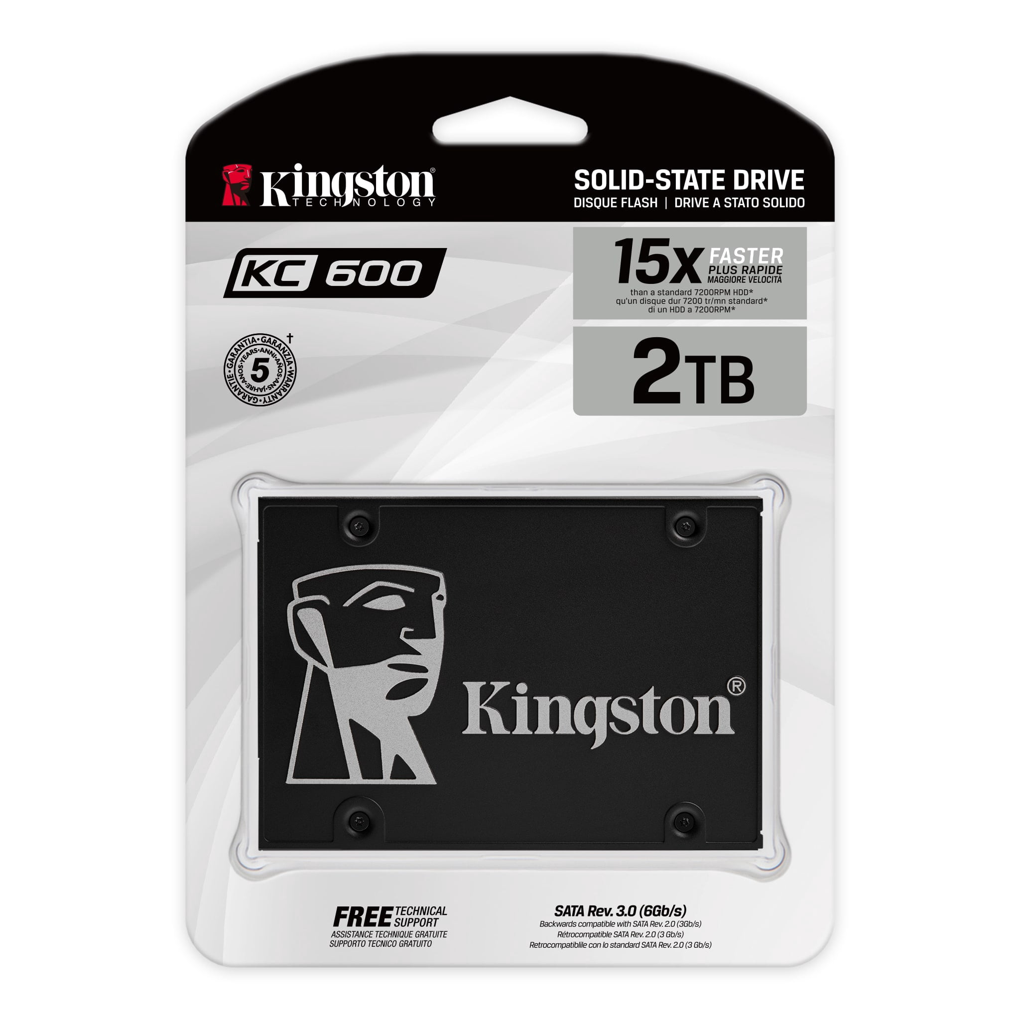 Kingston KC600 2 TB Solid State Drive - 2.5" Internal - SATA (SATA/600) - 3.5" Carrier - Notebook, Desktop PC Device Supported - 1200 TB TBW - 550 MB/s Maximum Read Transfer Rate - 256-bit Encrypti...