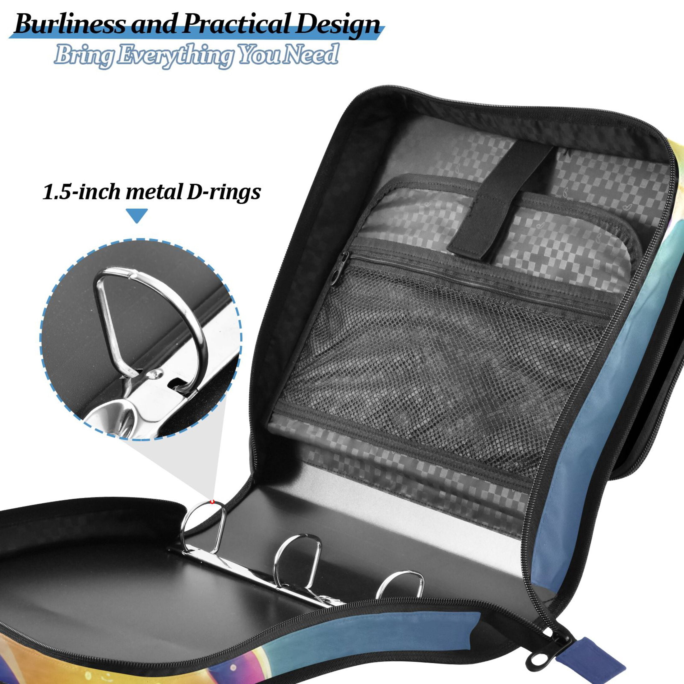 3 Ring Zipper Binder with Shoulder Strap Waterproof Trapper Keeper 2 Inch D-Ring 500 Sheets Capacity Cute Glow Sea Slug