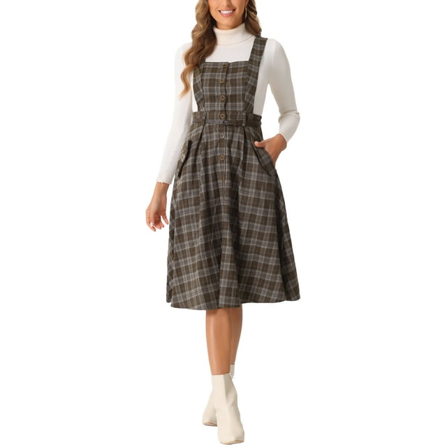Vestido de tirantes a cuadros INSPIRE CHIC para mujer, vestido vintage tipo pinafore en color marrón