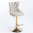 thumbnail image 4 of PORKISS Bar Stools Set of 2, Gold Velvet Swivel Barstools with Tufted Backs and Footrests, Upholstered Adjustable Seat From 25" to 33" for Home Pub, Kitchen Island, Beige, 4 of 13