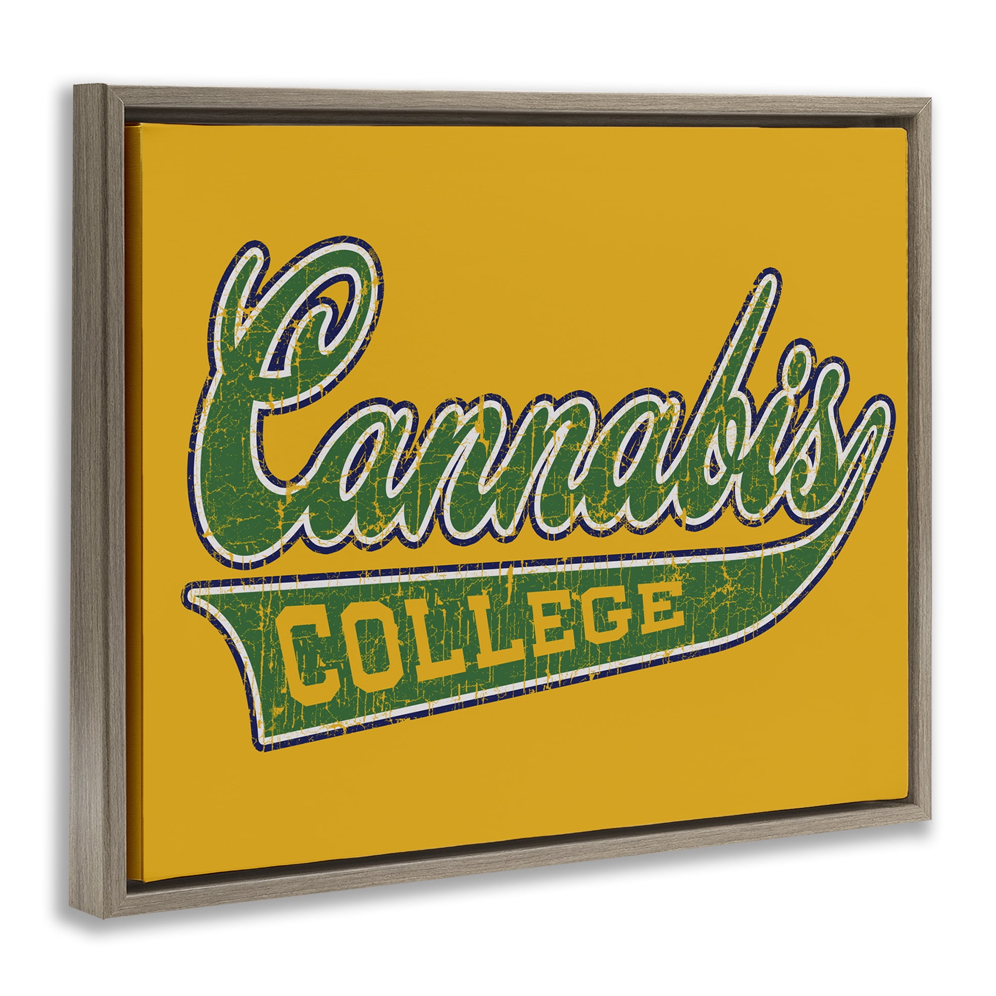 Stupell Industries Cannabis College Varsity Novelty & Humor Painting Brown Floater Framed Canvas Art Print Wall Art, 21 x 17
