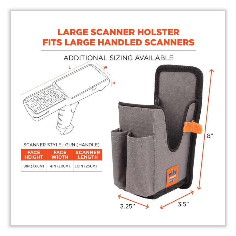 Squids 5541 Handheld Barcode Scanner Holster w/Belt Clip, Large, 2 Comp, 2.75x3.5x8,Polyester,Gray,Ships in 1-3 Business Days Squids 5541 Handheld Barcode Scanner Holster w/Belt Clip, Large, 2 Comp, 2.75x3.5x8,Polyester,Gray,Ships in 1-3 Business Days