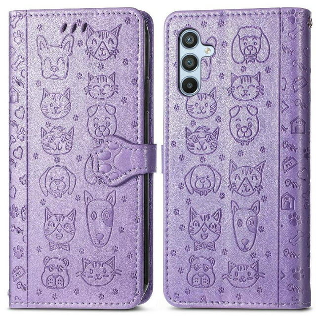 Funda Cartera FOXDOCK para Samsung Galaxy A54 5G , Flip PU con Relieve de Gatos y Perros, Tarjetero y Soporte