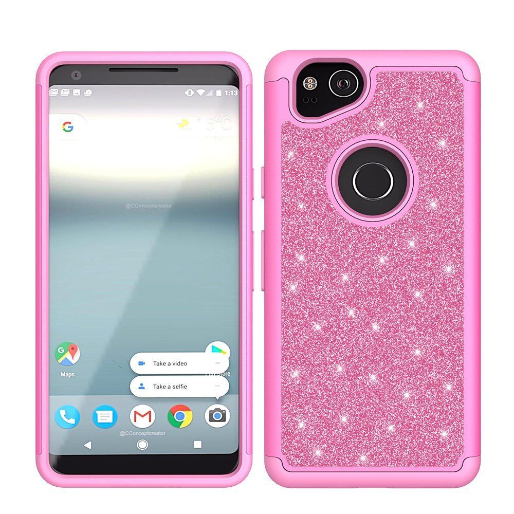 for 6" Google Pixel 2 XL pixel2xl Case Phone Case Glitter Shock proof Edge Scratch Shield Hybrid Layers Bumper Slim Cover & Screen Film Pink - image 2 of 4