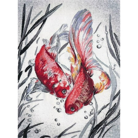 UPC: 4660009926112 | Cross-Stitch Kit Golden Fishes on Aida 16 Count Canvas Sea Life Cross Stitch Patterns Oven PK-018