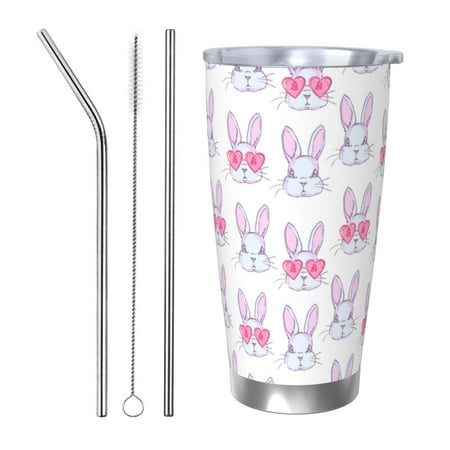 

Bingfone Heart Rabbit for 20 Oz Stainless Steel Travel Mug Double Wall Water Coffee Cup for Home Office Outdoor Works Great for Ice Drinks and Hot Beverage-Straw Three-piece Set