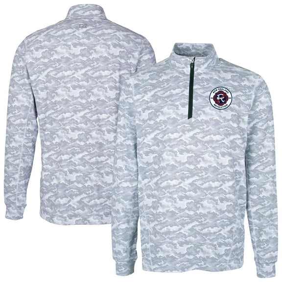 Men's-Cutter & Buck  Charcoal New England Revolution Traverse Stretch Eco Camo Print Quarter-Zip Pullover Top