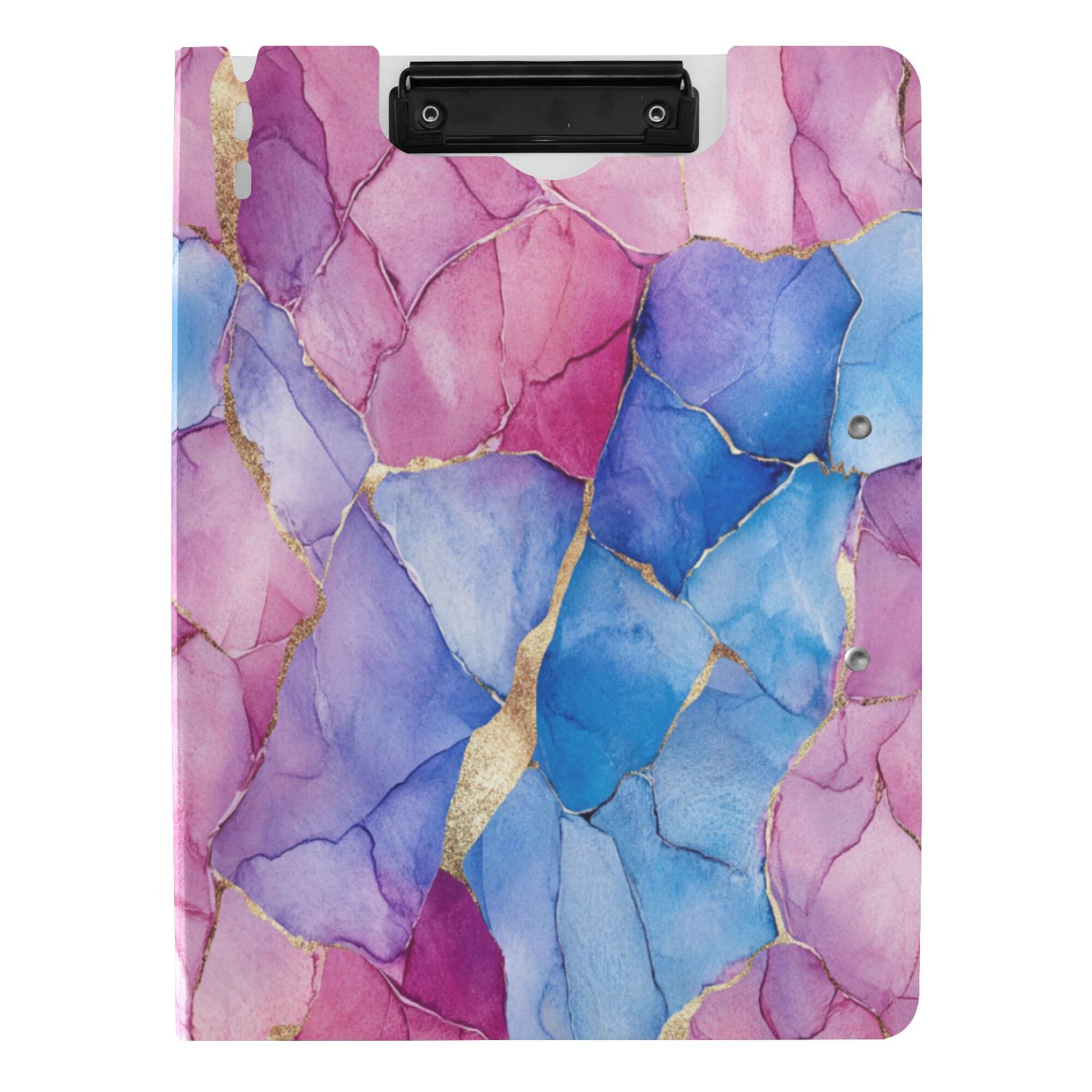 FORMRS A4 Clipboard Folder with Pen Holder Horizontal Foldable School Office Binder, Watercolor Blue Marble Pattern