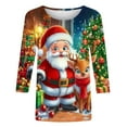 thumbnail image 4 of LiMoi Women's Round Neck 3/4 Sleeve Holiday Top with Beautiful Holiday Santa Graphic Print Tees Tshirts Shirts Blouse My Items, 4 of 5