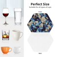 thumbnail image 6 of Honeii Abstract Blue Squares print Leather Coaster Set of 4, ideal for safeguarding your furniture from drinks spills and effortless cleanup-Hexagon, 6 of 6