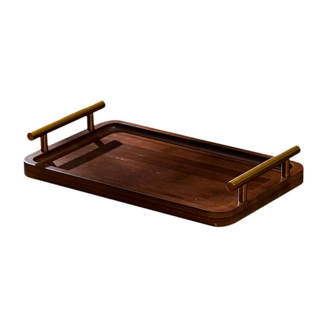 Bandeja de madera para servir con asas, bandeja de exhibición rectangular, bandeja para servir café Madera Oscura S
