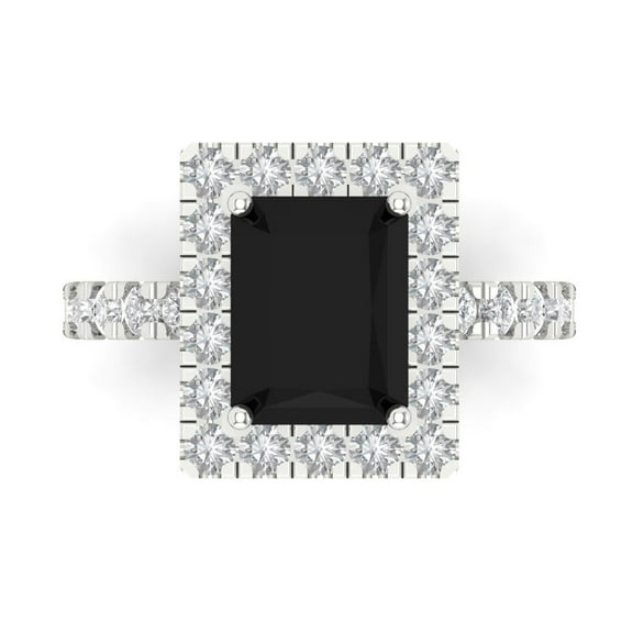 Halo Engagement Ring for Women - 3.84ct Natural Onyx in 14K White Gold Promise Ring