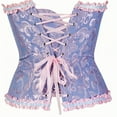 thumbnail image 4 of Corset Tops for Women, Bustier Shapewear Women's Lacing Corset Satin Floral Lace Waist Push Up Body Shaper Vintage, Blue and Pink XL, 4 of 6