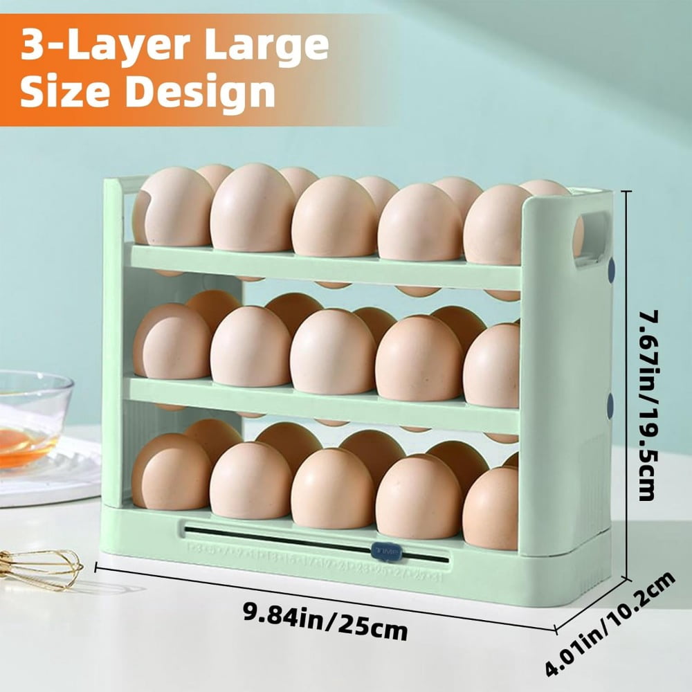 Egg Holder for Refrigerator, 30 Grid Egg Tray for Refrigerator 3 Layer Organizer Bins Reusable Egg Container for Refrigerator Side Door Plastic Egg Carton