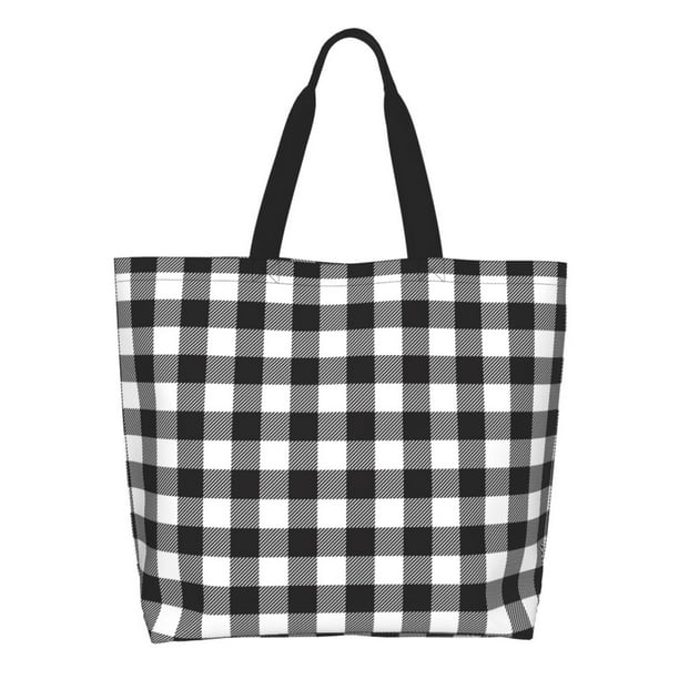 Easygdp Black White Plaid Bolsas Tote para Mujer, Bolsos de Hombro para Viaje, Bolsos de Mano de Gran Capacidad para Compras y Trabajo