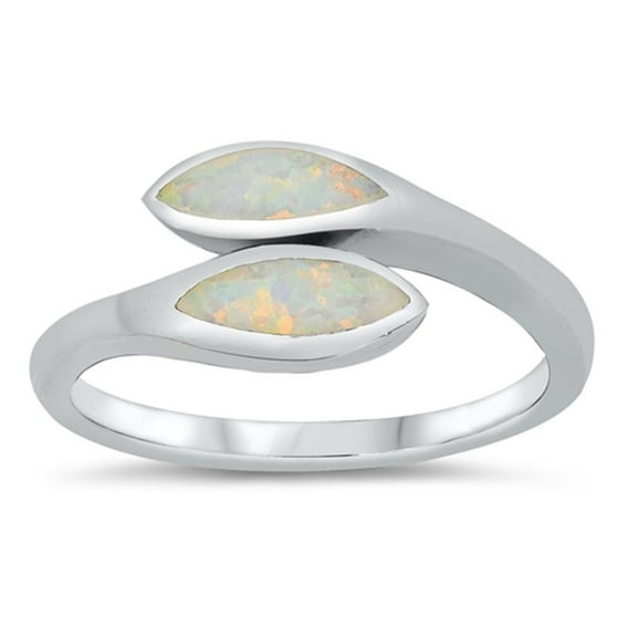 CHOOSE YOUR COLOR White Simulated Opal Leaf Wrap Ring .925 Sterling Silver Band CZ Female Size 6