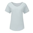 thumbnail image 3 of Babysbule Womens Summer Tops Clearance Women's Casual Cotton And Linen O-Neck Solid Short Sleeves T-Shirt Blouse Tops, 3 of 9