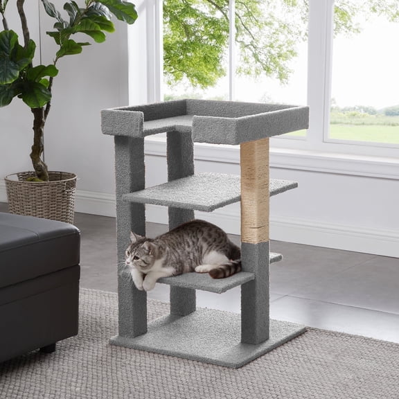 Nala 3-Tier Cat Tree Tower for Indoor Cats – Large Cat Tower & Cat Condo for Large Cats | Cat Tree House & Cat Castle for Multi-Cat Homes -Color: Gray