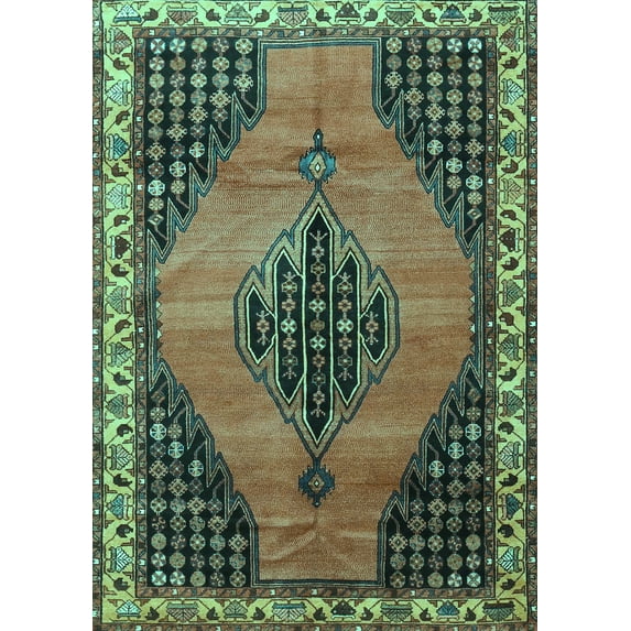 Ahgly Company Machine Washable Indoor Rectangle Medallion Turquoise Blue Traditional Area Rugs, 5' x 7'