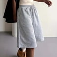 thumbnail image 2 of Shorts for Women Elastic Drawstring Waist Knee Length Loose Wide Leg Solid Color Casual Sweat Shorts for Summer Daily Wear, 2 of 4
