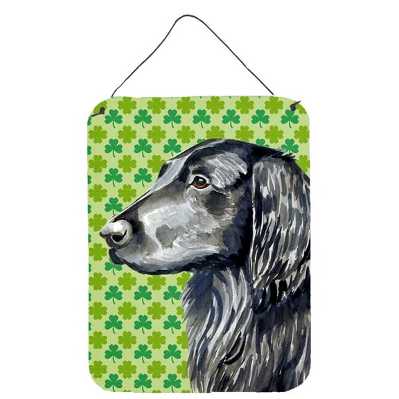 Flat Coated Retriever St. Patricks Day Shamrock Portrait Wall or Door Hanging Prints