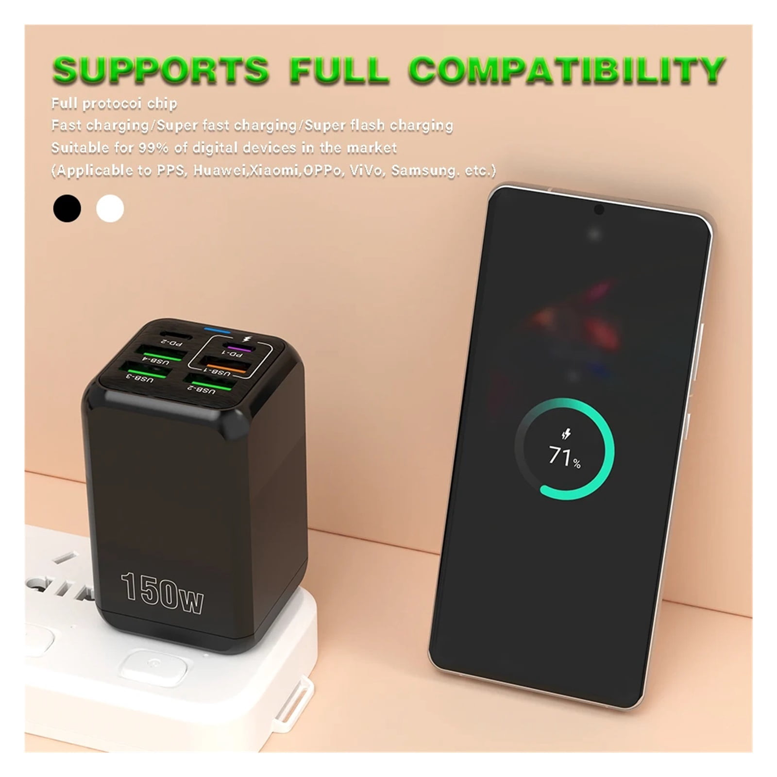 150W 6 Ports Pd QC 4.0 Usb C Fast Charger Wall Adapter Super Fast Charging