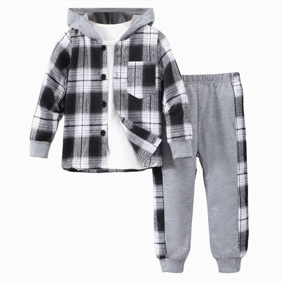 Wamejoo Baby Boy Clothes Fall Winter Outfit Long Sleeved Plaid Top Pant Two Piece Sets Boys Clothes