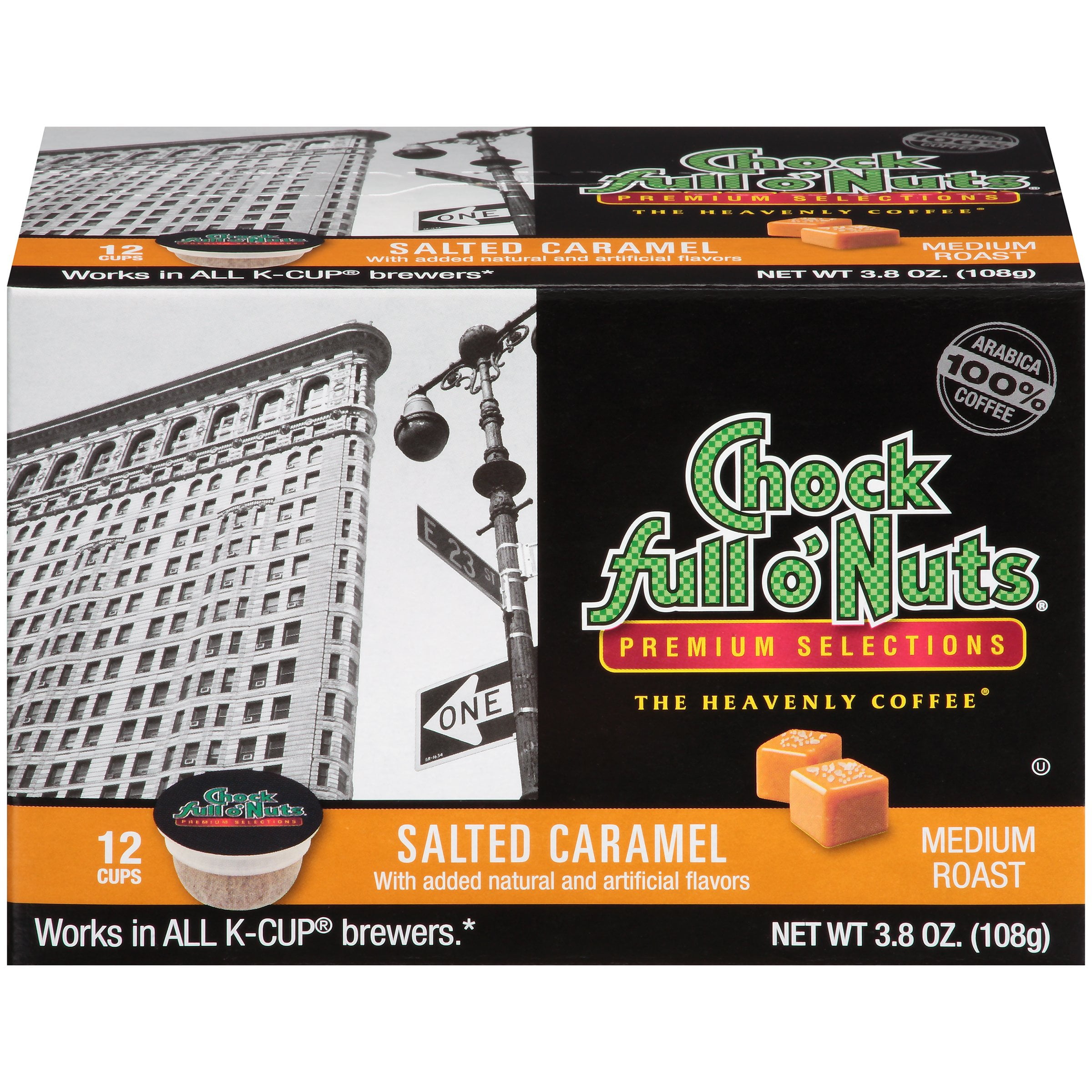 Chock full o'Nuts Salted Caramel KCup Coffee Pods, Medium Roast, 12