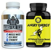 Monster Test Testosterone Booster for Men & Angry Energy All Natural Energy Booster with Caffeine (2-Pack)