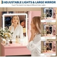 thumbnail image 4 of Vanity Desk with Mirror and LED Light, Vanity Desk with 4 Drawers, Power Outlet, Storage Stool, Storage Shelves & Hair Dryer Holder, Adjustable 3 Lighting Mode, Makeup Vanity Set for Bedroom, 4 of 6