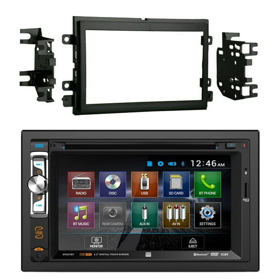 Dual AV Double Din 6.2" Touch Screen DVD Bluetooth USB Receiver, Metra 95-5812 Double DIN Installation Kit for Select 2004-up Ford Vehicles