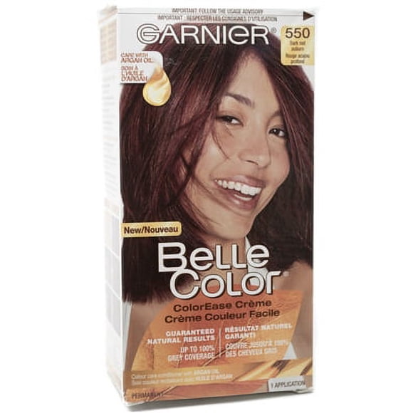 Garnier Belle Color Permanent Hair Dye, 550 Dark Red Auburn, 100% Grey Coverage, Enriched with Argan Oil And Wheat Germ Oils - 1 Application