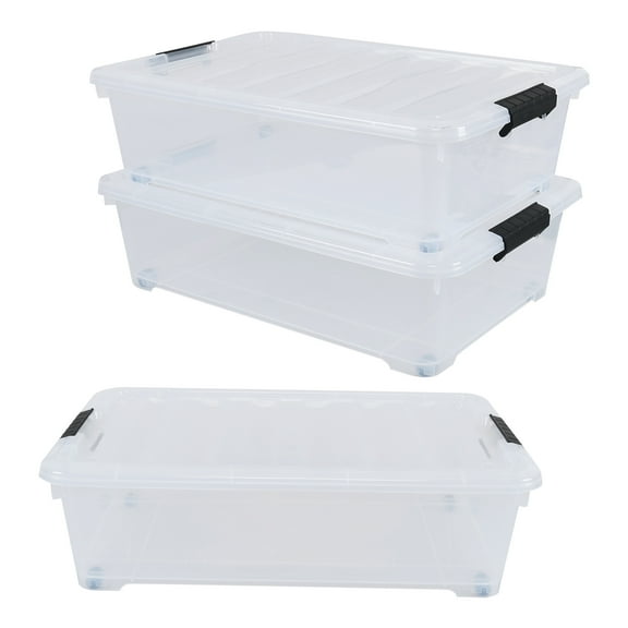Yesdate 25 Quart Clear Plastic Under Bed Storage Boxes, Wheeled Plastic Storage Container, 3 Pack