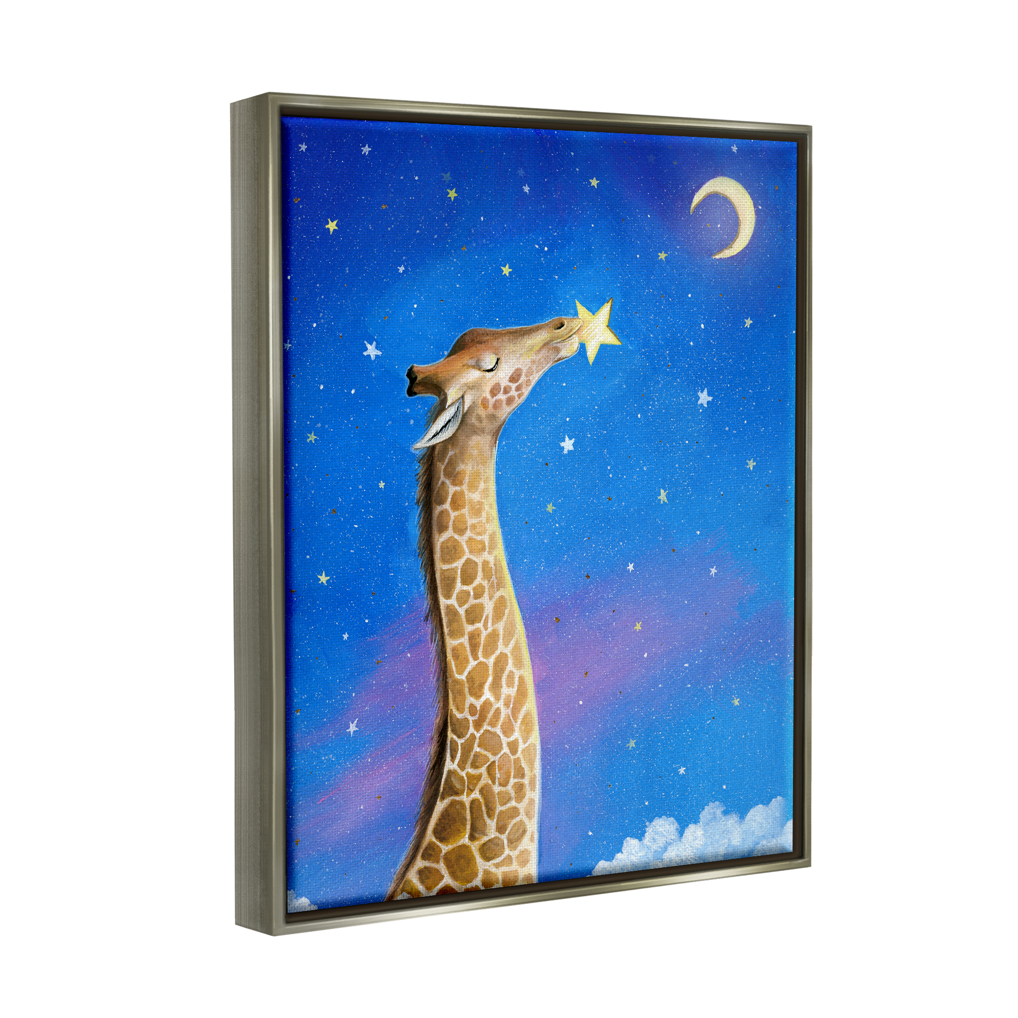 Stupell Industries Giraffe In Night Sky Animals & Insects Painting Gray Floater Framed Art Print Wall Art, 17 x 21