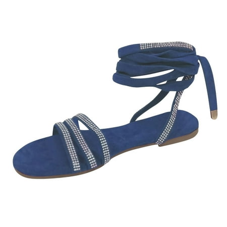 

OAVQHLG3B Women s Sandals on Clearance Flat Bottom Rhinestone Cross Lace Women s Shoes European And Beautiful Women Sandals