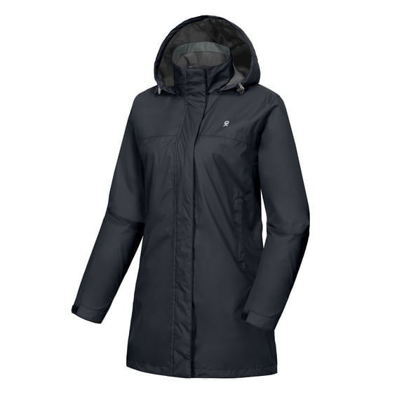 Little Donkey Andy Women's Waterproof Rain Jacket Outdoor Trench Raincoat with Hood Lightweight rain Shell for Hiking, Travel Black S