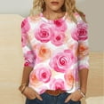 thumbnail image 2 of CYMMPU Flower Pattern 3/4 Sleeve Fall Fashion Shirts Blouses for Women Dressy Casual Round Neck Tunic Tops Spring Tops Loose Fit Mother's Gift Topss Pink M, 2 of 5